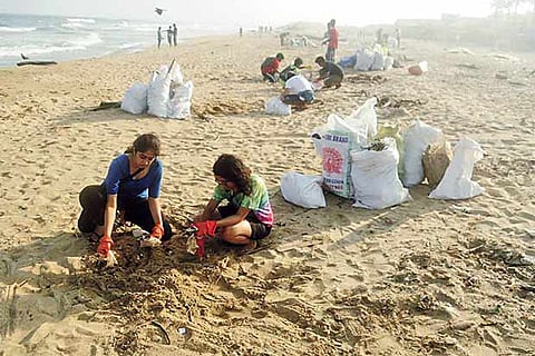 Volunteers cleaning up the beach