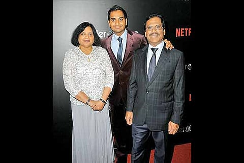 Aziz Ansari (centre) with parents Fatima and Shoukath