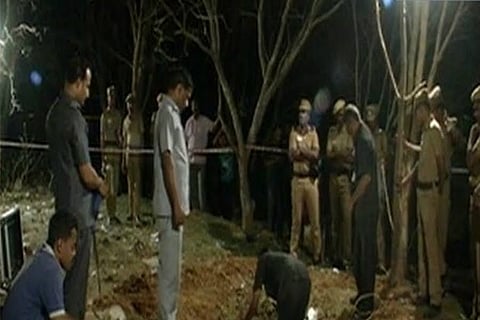 Officials inspecting the ?meteorite? site near a private engineering college in Vellore district