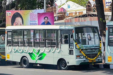 A fleet of small bus that operates in Chennai