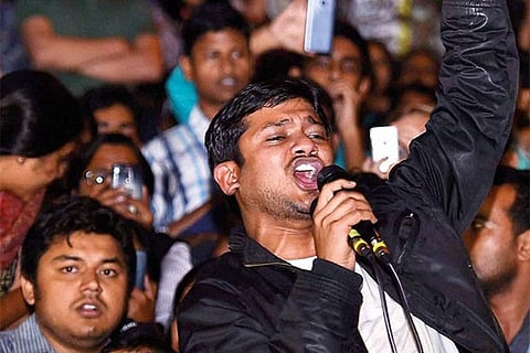 A file photo of JNU Students? Union President Kanhaiya Kumar addressing a gathering