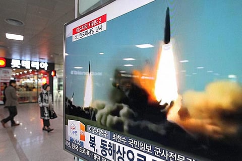 A TV grab showing footage of the missile launch conducted by N Korea