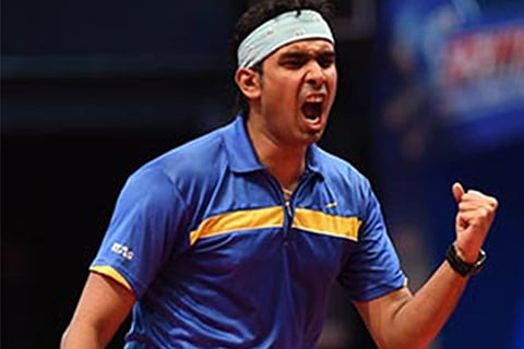 A. Sharath Kamal exults after qualifying for the Rio Olympics