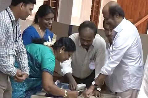 Indelible ink being put on Rajinikanth?s finger in one of the polls in the past
