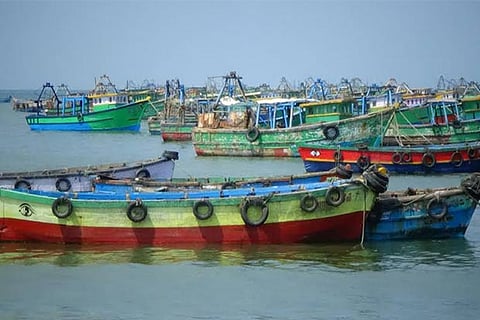 Mechanised boats anchored at Rameswaram due to the 45-day fishing ban