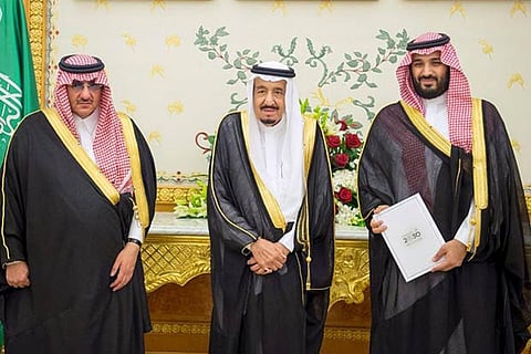 Saudi Crown Prince Mohammed bin Nayef, King Salman, and Deputy Crown Prince Mohammed bin Salman