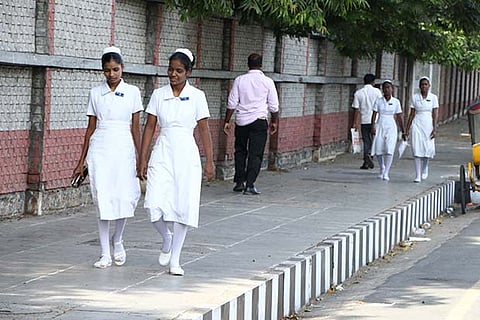 Nurses outside the Madras Medical College of Nursing, Park Town