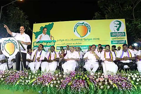 Anbumani Ramadoss addressing a public meeting in T Nagar recently (Photo: A Suresh)