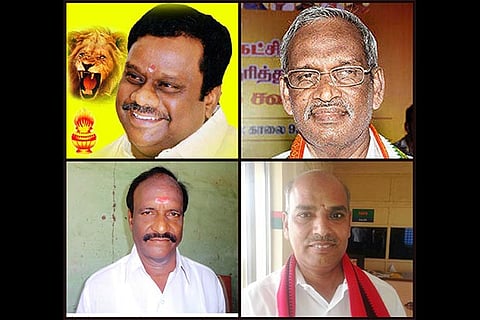 Clockwise: G Rajendran, Congress; Kandasamy, MDMK; Ramajayalingam JKN, AIADMK and J Guru, PMK