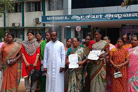 Fishermen families and Fr Churchill at Nagercoil Collectorate