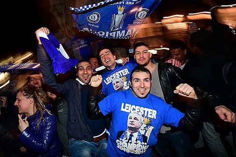 Fans celebrate Leicester?s Premier League win