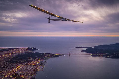 The solar-powered Solar Impulse 2 flew over the Golden Gate
