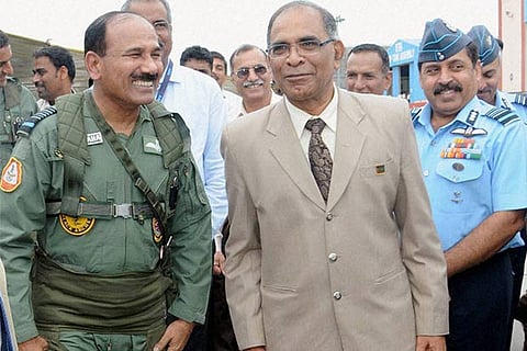 Air Chief Marshal Arup Raha after flying the indigenously produced Light Combat Aircraft Tejas
