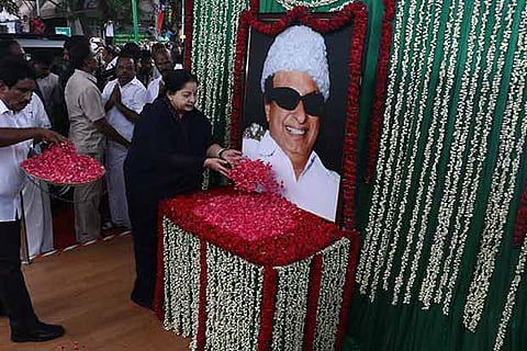 AIADMK supremo and CM Jayalalithaa pays floral tributes to party founder MGR (Photo: Prakaash)
