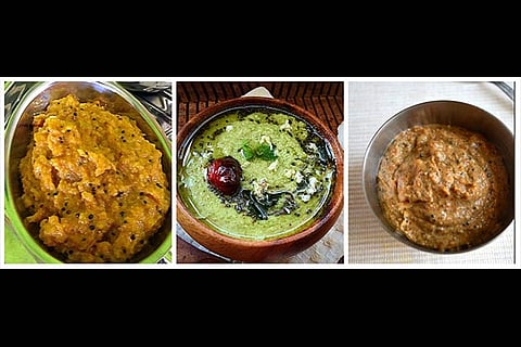 Green Apple Chutney, Mint Mango and Coconut Chutney and Brinjal Chutney