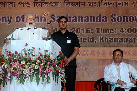 PM Narendra Modi addresses during the swearing-in ceremony of Assam CM Sarbananda Sonowal