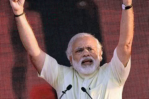 Prime Minister Narendra Modi addresses the BJP's Vikas Parv rally to celebrate two years of NDA rule