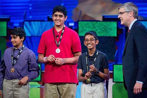 Rishi Nair of Florida, second from right, after winning the 2016 National Geographic Bee