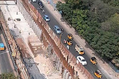 A file photo of the Metro Rail work under way on Anna Salai