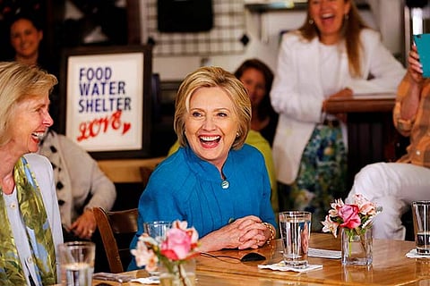 US Democratic presidential candidate Hillary Clinton at a restaurant in Santa Barbara