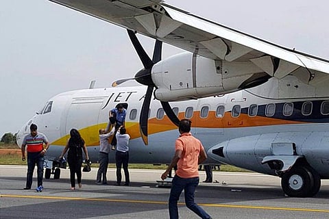Passengers being evacuated from Jet Airways flight that developed a technical snag after take off