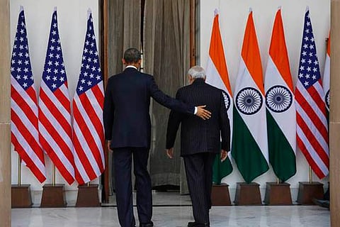 A file photo of US President Barack Obama, left, and Prime Minister Narendra Modi walking together