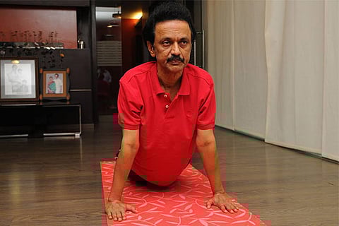 Leader of Opposition MK Stalin doing yoga