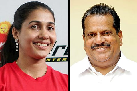 (L) Anju Bobby George and (R) Kerala Sports minister EP Jayarajan
