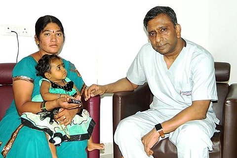 Gyana Sai with her mother Saraswathi and Prof Dr Rela, liver transplant surgeon