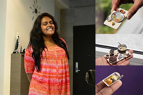 Rupashree Adam (left); Food miniatures created by her (right)