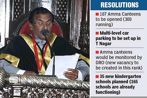 Mayor Saidai Duraisamy presides over the GCC council meeting held on Thursday