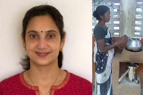 (L) Sujatha, director of Servals (R) A villager using the innovative cooking stove while cooking