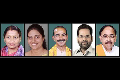 (L-R) Krishna Raj, Anupriya Patel, Ajay Tamta, Mukhtar Abbas Naqvi, Mahendra Pandey