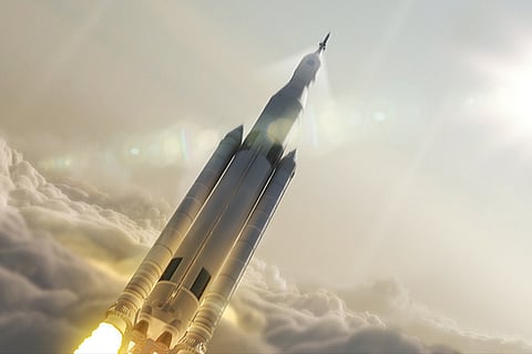 Artist representation of a space launch system that will be used for commercial space exploitation