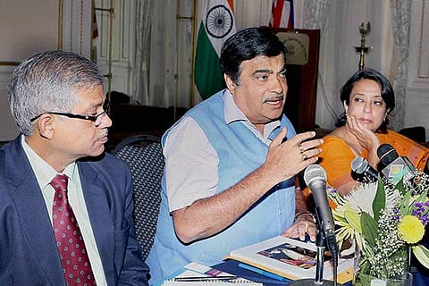 Union Minister Nitin Gadkari (Center) at a press meet at the Indian Consulate in New York
