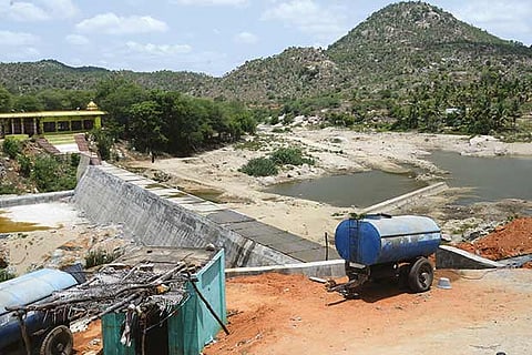 A file picture of work under way at the check dam on Palar in Chittoor district