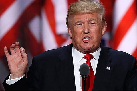 Donald Trump speaks during the final session of the Republican National Convention in Cleveland