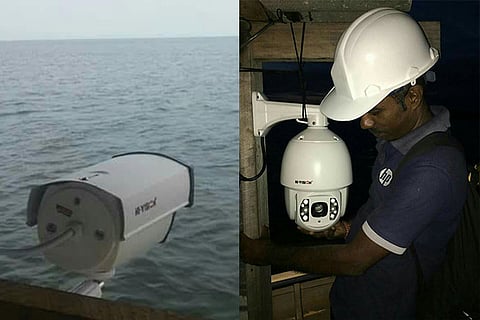 CCTV being fixed near the sea in Neduntheevu (Photo: V Bala)