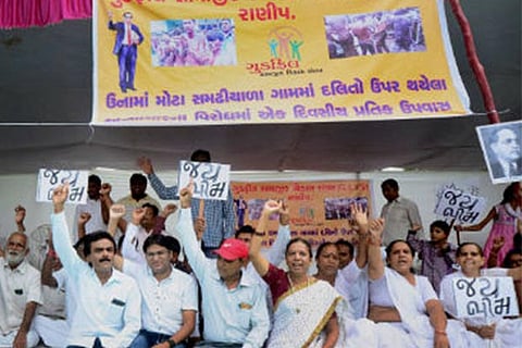 Dalit community protesting against the atrocities on dalits in Una
