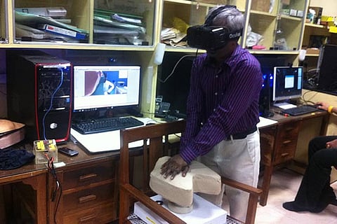 Dr M Manivannan gives a demonstration of the VRbased CPR training system