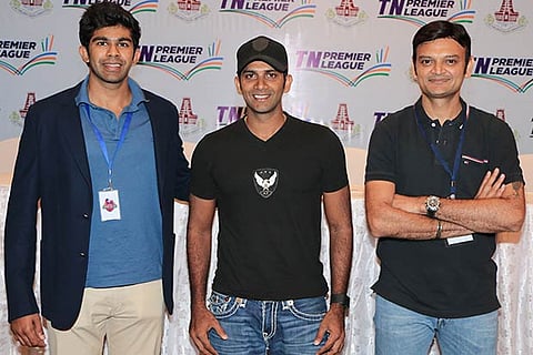 CSG owner B Sivanthi Adityan, team captain R Sathish and coach Hemang Badani