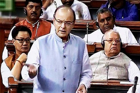 Finance Minister Arun Jaitley speaks in the Lok Sabha