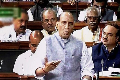 Union home minister Rajnath Singh speaks in the Lok Sabha