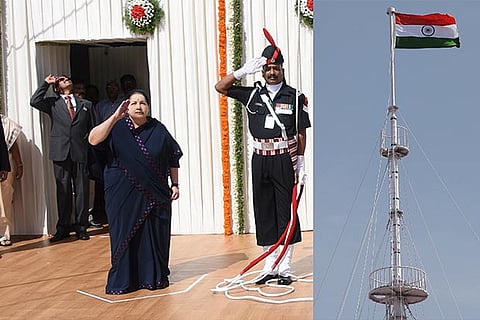 Chief Minister J Jayalalithaa salutes the national flag on Monday