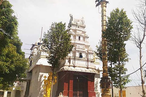 The Kuberaperumal temple on girivalam path (Insert) Hundial of shrine which was broken and burgled