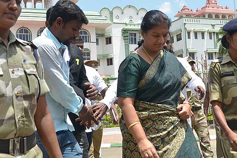 Rajya Sabha MP Sasikala Pushpa coming out of the High Court Bench premises in Madurai