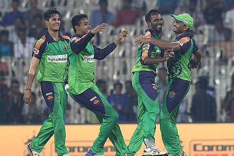 Sivakumar celebrates his hat-trick against Patriots