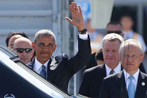 Barack Obama arrives for the G20 Summit in Hangzhou