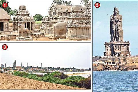 1. Mamallapuram 2. Kanniyakumari 3. Manapadu