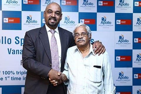 Dr Anand Gnanaraj with the patient Narayanan, who had 100 per cent blocks in the coronary arteries